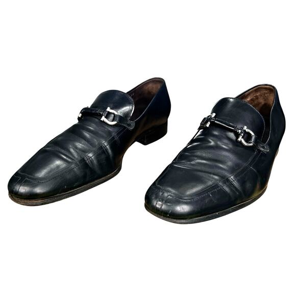 Vintage Salvatore Ferragamo Gancini Black Leather Slip On Loafers Size 9 2 EE main image 12